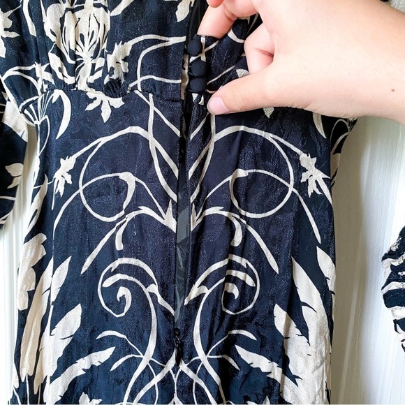 Johanna Ortiz Dress Floral Ruffle Long-Sleeve Jacquard Midi Ecru Black 0 FLAW - Picture 9 of 11